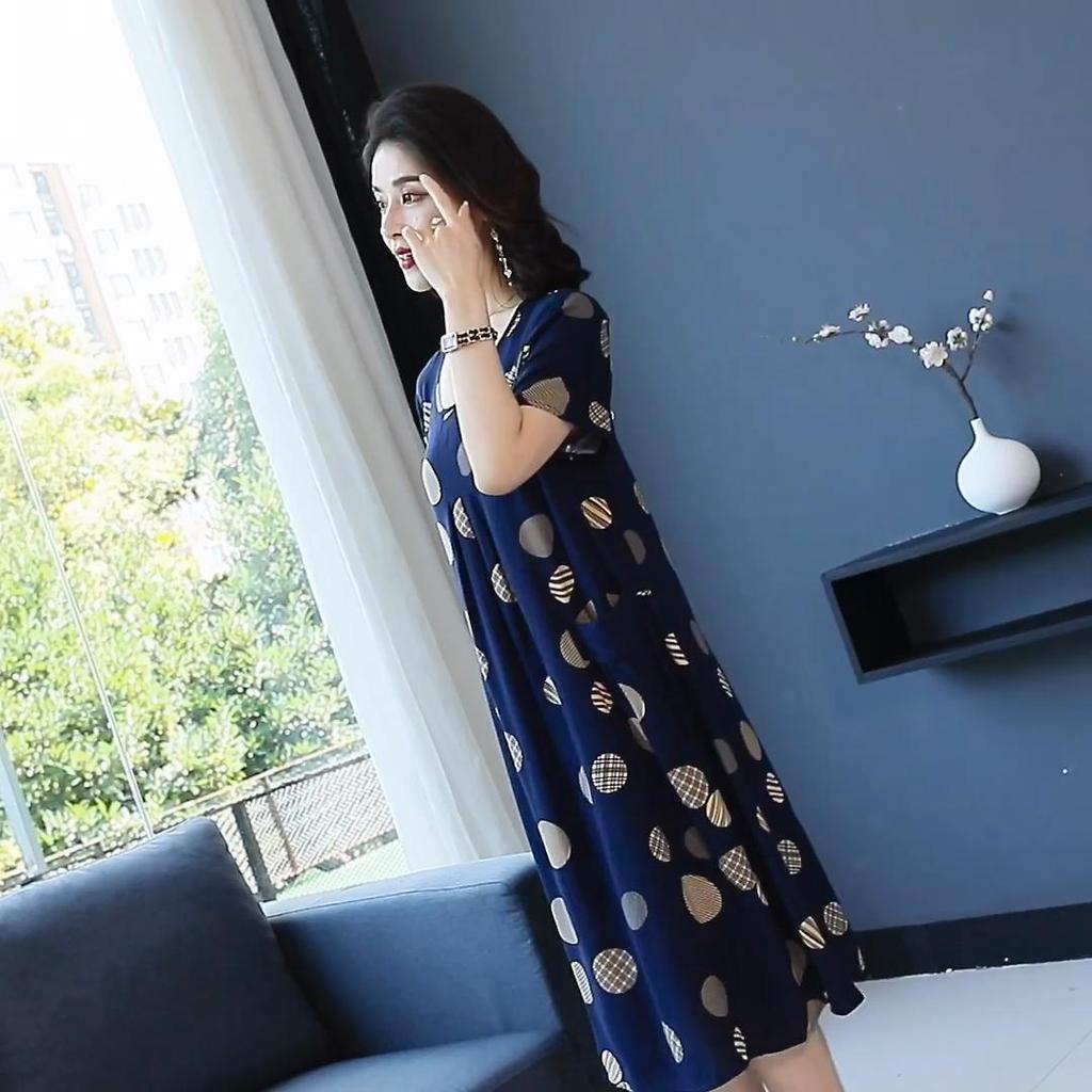 Plus Size Summer Woman Dress Vintage Short Sleeve Print Female Loose Casual Floral Dresses