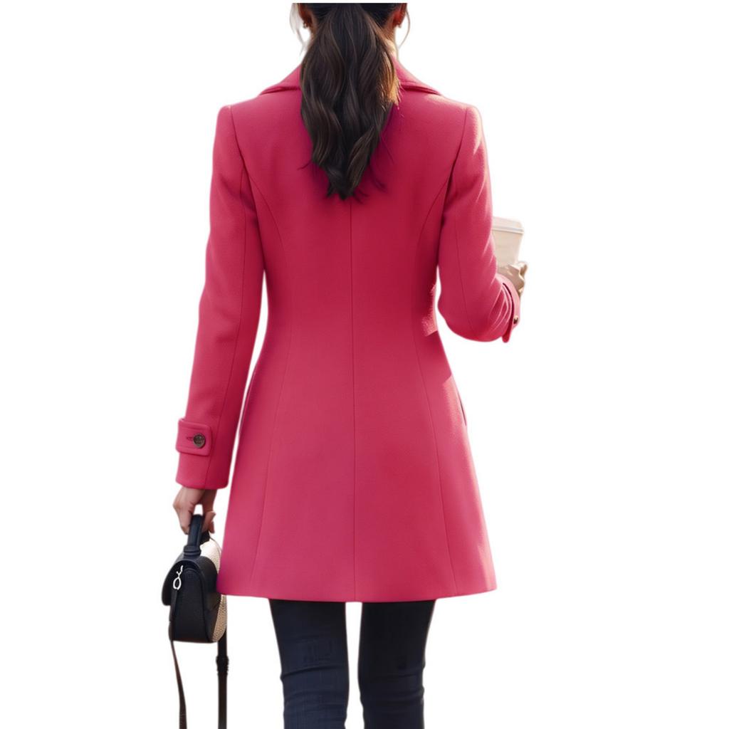 Dames Dubbelrijige Lange Wolle Overjas Losse Pasvorm voor Casual Dagelijkse Winterkleding