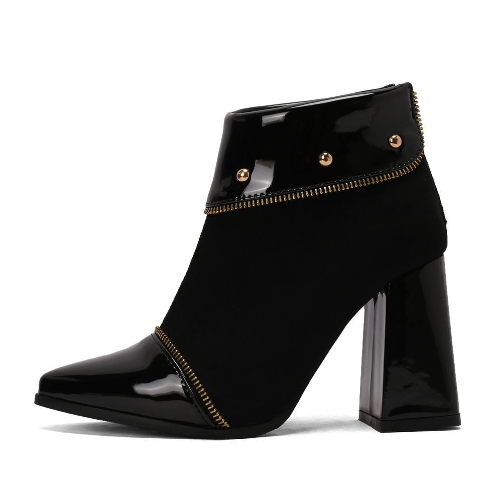 Fashion Autumn Winter Women's Shoes Vintage Pointed Toe High Heeled Chelsea Zipper Short Boots Heels Women Rivet Ankle Boots for Women