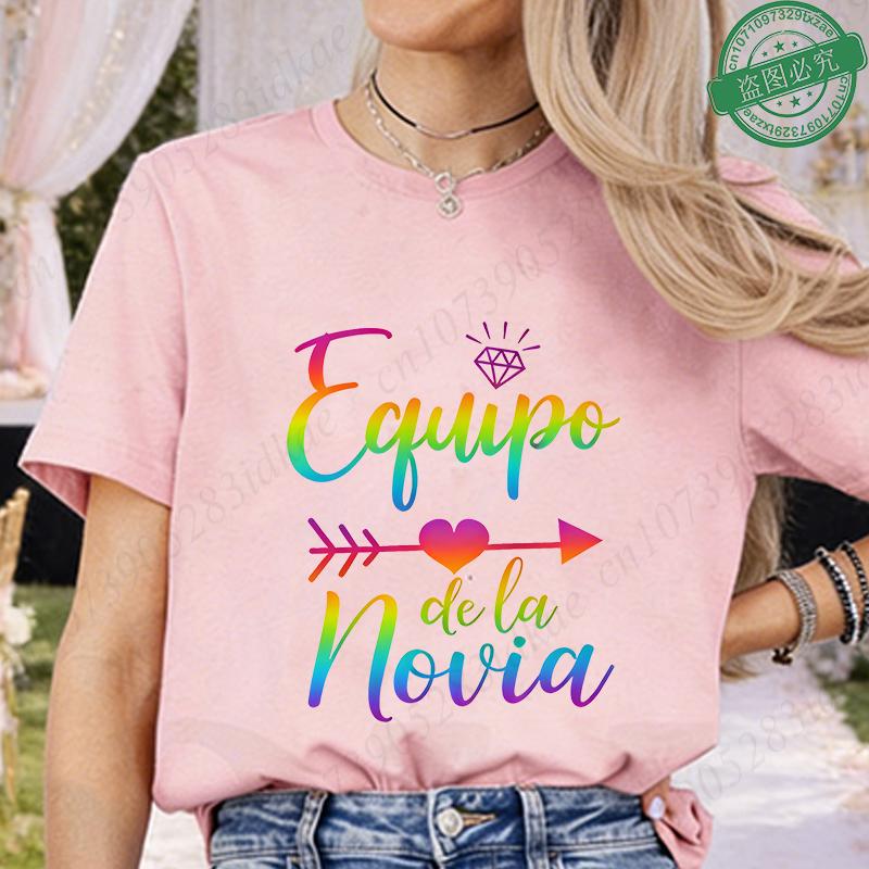Spanish Girl Bachelorette Party T-Shirts, Rainbow Diamond Heart Arrow Graphic Tees for Bridal Shower, Team Bride Tribe Blouses
