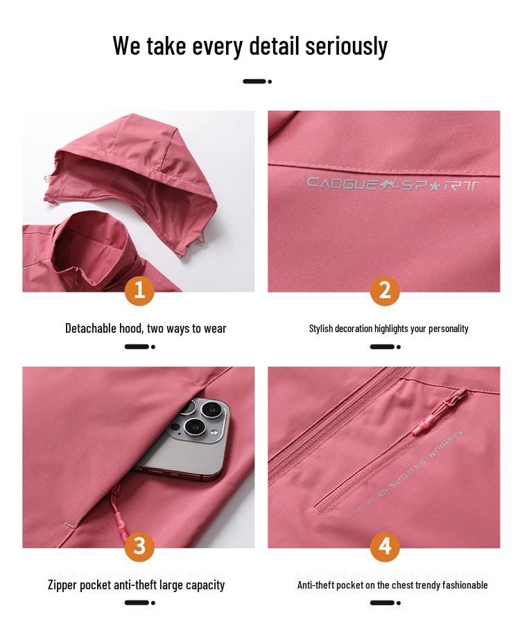 Winddichte Kapuzenjacke für Damen: Lässiger lockerer Trenchcoat für Frühling/Herbst, Abnehmbar, Paarkleidung.