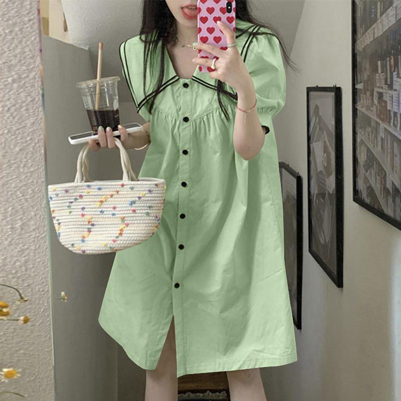 

VONDA Женские летние платья с короткими рукавами и буфами на лацканах S зелёный