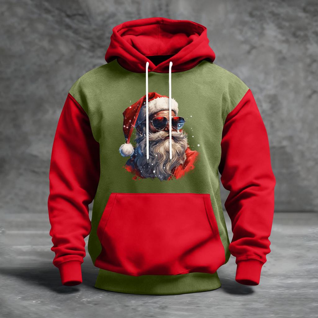 Men's Christmas Print Color Block Hooded Casual Sports Comfort Sweatshirt