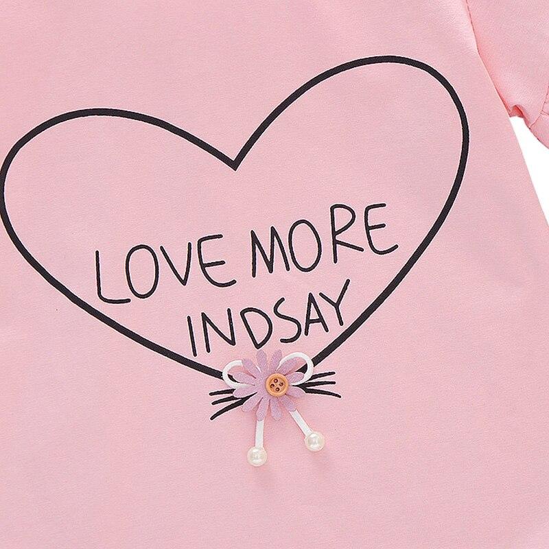 Baby Girls Sommer Bomull Letter Hjertetrykk T-skjorte Topper Bluse Kortermet Barn Uformelle T-skjorter