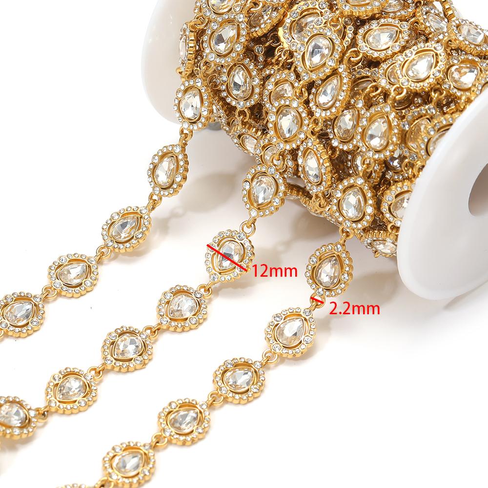 Luxury 18k PVD Gold Plated 304 Stainless Steel 12mm Wide Oval Waterdrop Chain Zircon Chain Zircon Chain Jewelry Accessories золотой