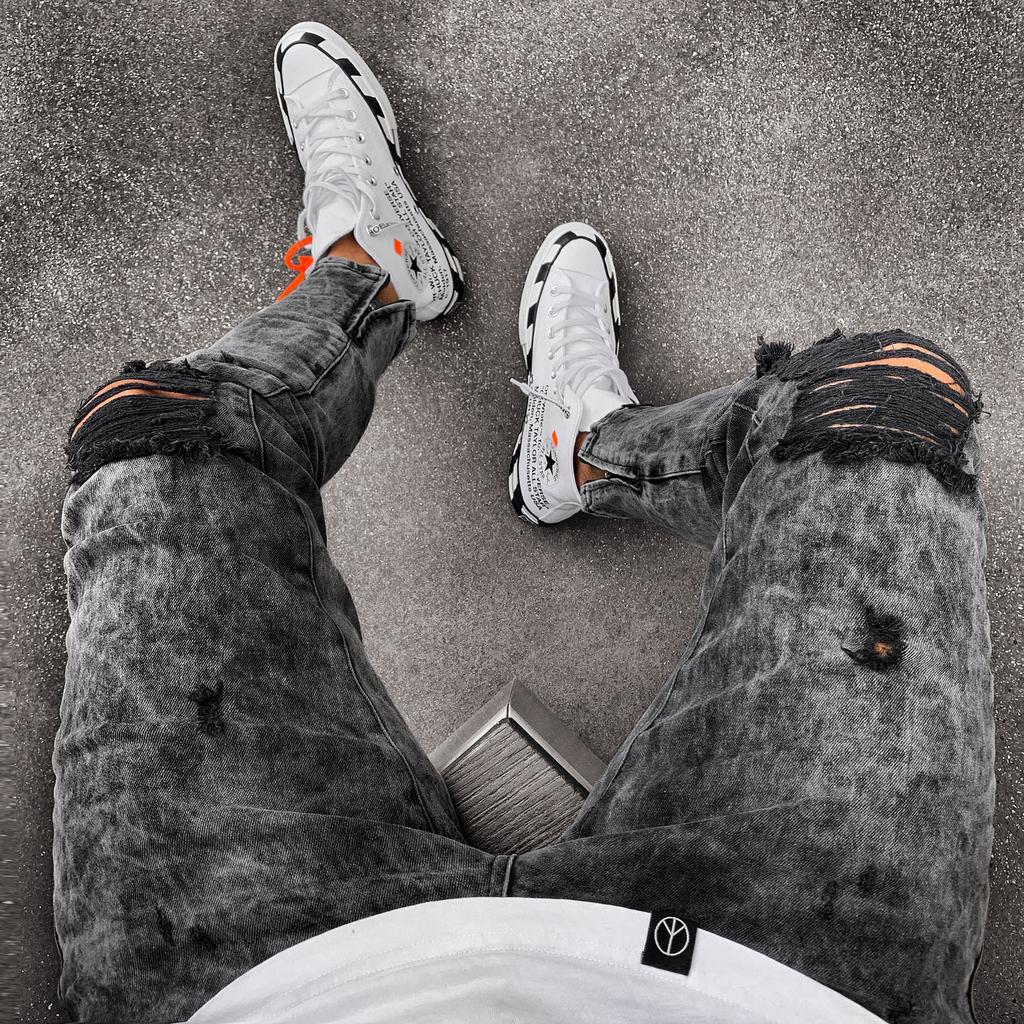 Men's Fashion Skinny Ripped Jeans Casual Distressed Hole Jeans Slim Fit Denim Pants Pencil Denim Trousers