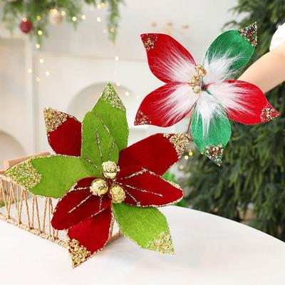 Cloth Glitter Christmas Flower Soft 32cm Flower Ornament Festival Party Supplies Large Size Flower Ornaments