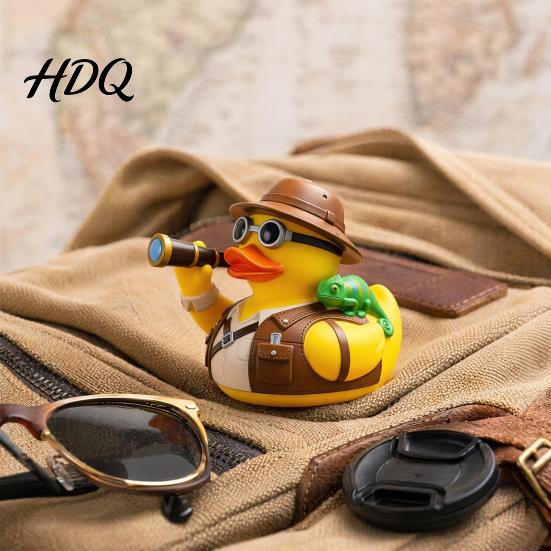 Fun Animal Ornament Yellow Duck with Mountaineering Gear Outdoor Explorer Theme Decorative Novelty Gift Figurine Synthetic Resin Statue for Desktop