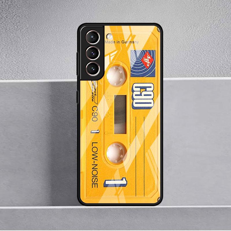 Magnetic Radio Tape Cassette Glass Case For Samsung Galaxy S22 S20 FE S21 Plus Phone Cover S10 5G S9 Note 20 Ultra 10 Lite Shell