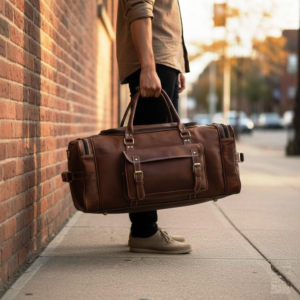 Leather Duffle Bag Leather Travel Luggage Bag Weekend Family Holiday Bag