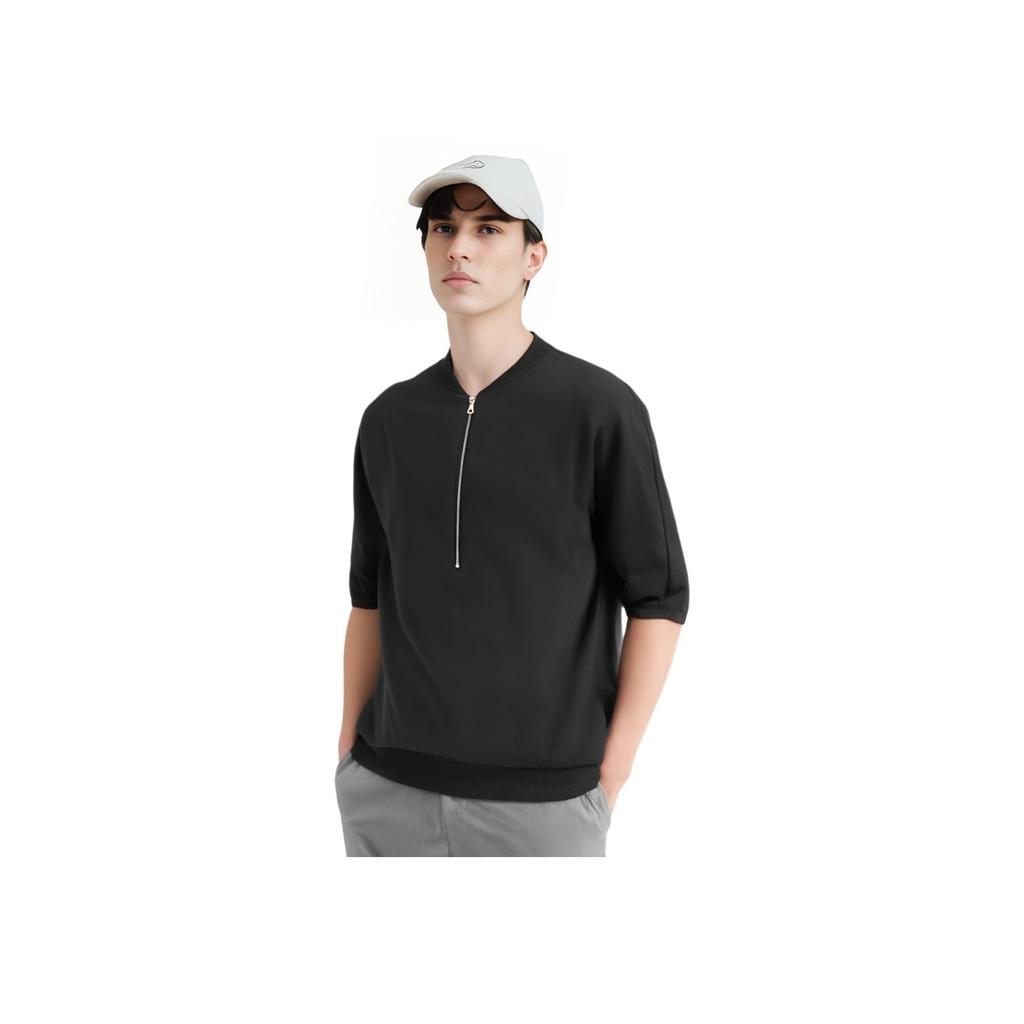 Nike Every Stitch Considered Wool Half-Zip Top Solid Color V-Neck Fashion Short Sleeve T-Shirt Men tops Black DR5410-010