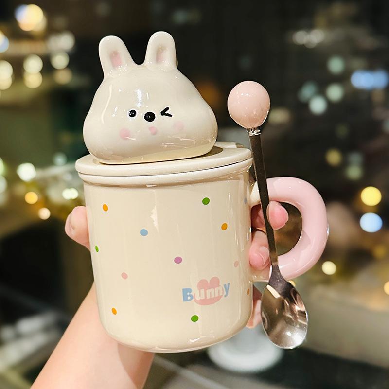 Cartoon Mickey Minnie Modeling Ceramic Casual Cup Couple Small Gift Straw Cup Household Breakfast Cup Souvenir 400ml