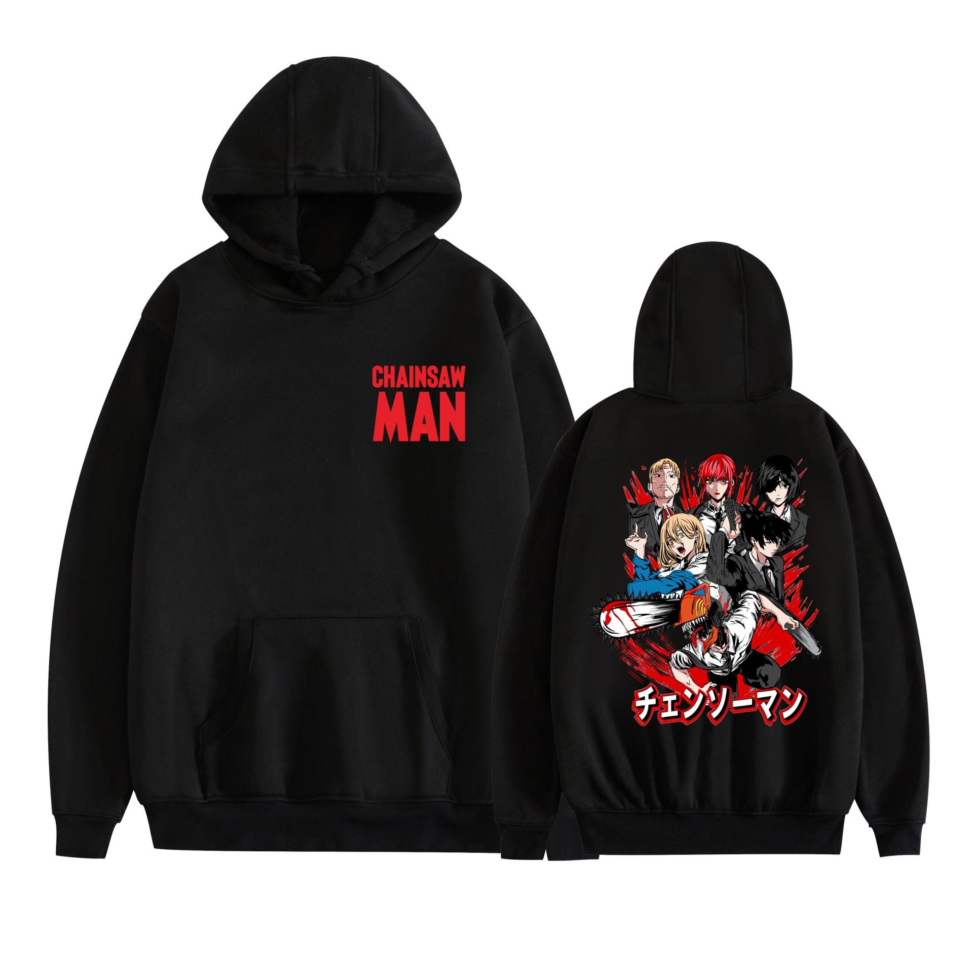 Chainsaw Man Hoodie Sweatshirt Cartoon Printed Cool Pullover Hooded Halloween Chainsaw Man Anime Unisex XS чёрный