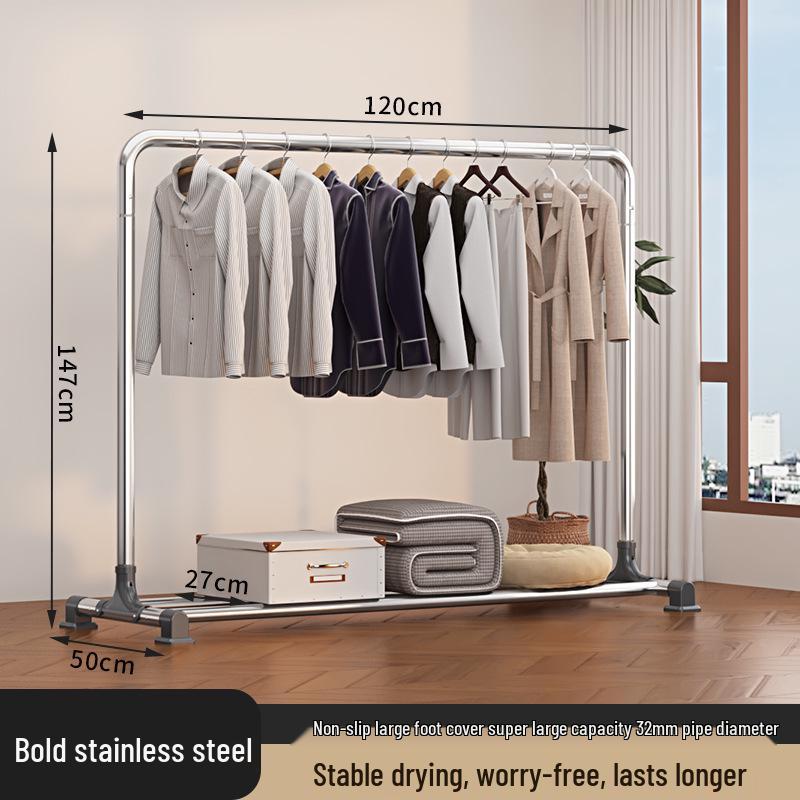 Sturdy Stainless Steel Clothes Drying Rack with Single Rod for Indoors and Outdoors