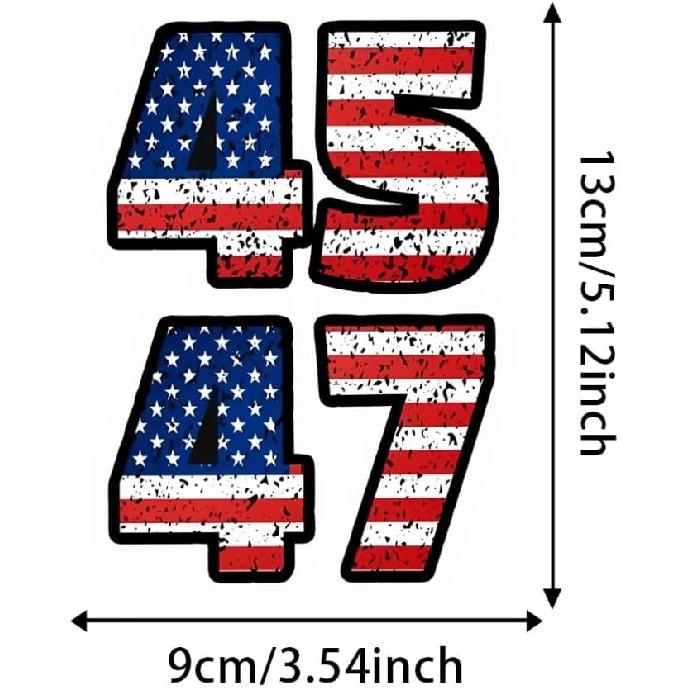 2pc Number 45, 47 with n Flag Design, 3.54''x5.12'' Weatherproof Vinyl Decal for Cars, Tumblers, Laptops, Motorcycles - Show Your Support for