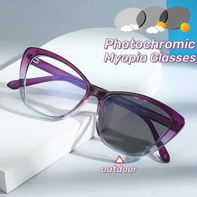 Ultra-light Color Change Near Sight Eyewear Cat Eye Myopia Photochromic Glasses for Women Men Fashion Eyeglasses Diopter
