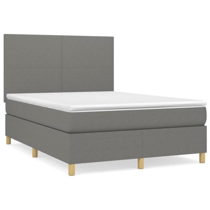 3142178 vidaXL Lit à sommier tapissier avec matelas Gris foncé 140x200cm Tissu