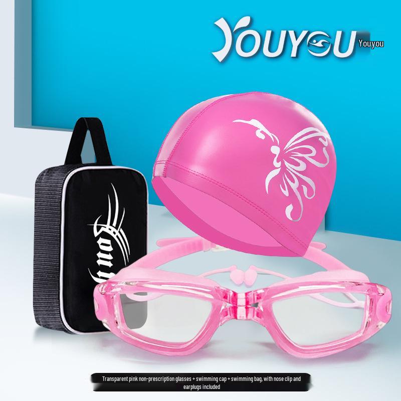 Youyou Anti-Fog HD Waterproof Swimming Goggles & Cap Set for Men and Women - Fashionable Adult Eye Protection.