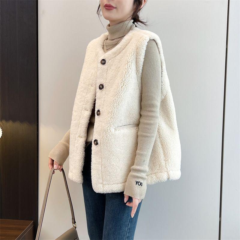 Gilet en laine d'agneau grande taille: Veste sans manches confortable d'automne/hiver pour femmes