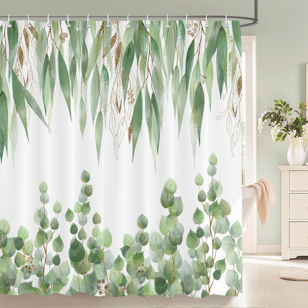 Green Plant Leaves Printed Shower Curtain Waterproof Polyester Curtain With Hook Decoration Bathroom Curtain 3D Shower Curtains