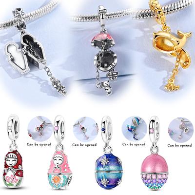 New Copper Openable Charm Beads Matryoshka Mummy Easter Egg Whale Pendant For Original Bracelet Women Diy Gifts