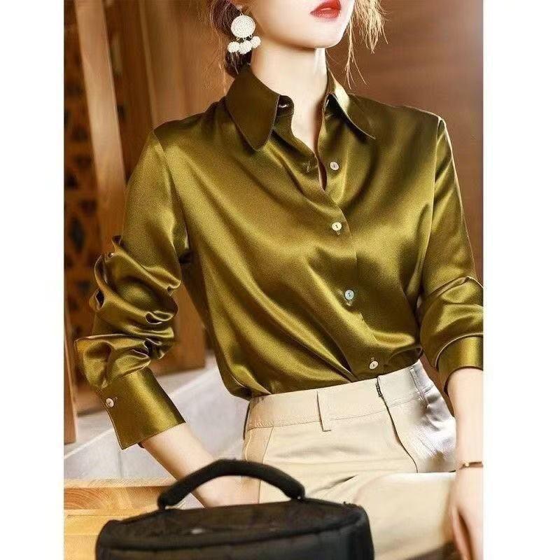 New high-end professional satin purple shirt for women, long-sleeved formal fashion commuter shirt