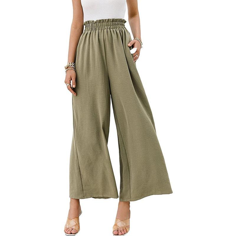 DAFIFY Women's Fashion Summer Spring Casual Solid Color Print High Waist Trousers Pants & Capris