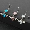 Angel Wing Feather Zircon Belly Ring with Heart-Shaped Diamond Buckle Piercing Jewelry