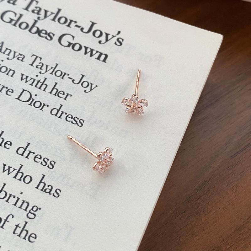 Elegant S999 Sterling Silver Floral Zircon Stud Earrings for Women - Simple, Fresh  Luxurious Design Pure Silver