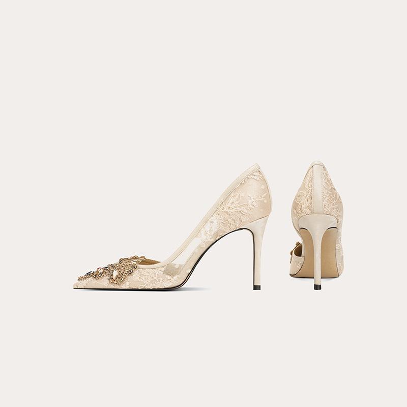 -Sandali da donna con temperamento elegante non stancano i piedi tacchi alti pizzo lato vuoto scarpe da donna scarpe da festa