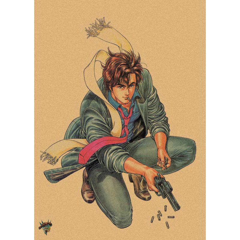 Free Shipping Tsukasa Hojo Retro Manga Art Poster for Cafe & Bar Decor