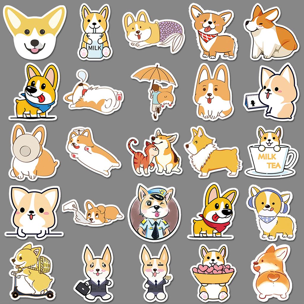 50 Cartoon Cute Corgi Personalized Graffiti Suitcase Bicycle Scooter Waterproof Car Decoration Stickers