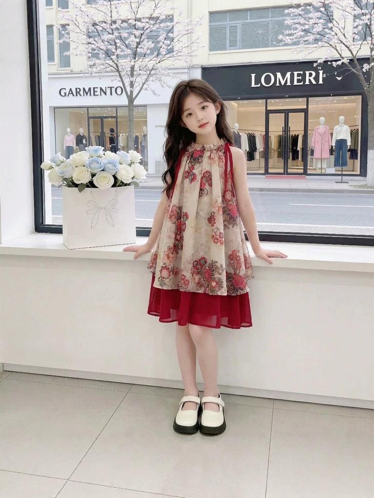 Girls' Elegant Sleeveless Dress - 2026 Summer Two-Piece Style for Middle & Big Kids