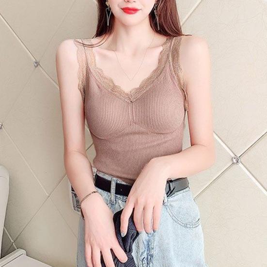 Women's Thermal Tank Top Lace Fleece Lined Warm Base Layer Vest Sleeveless Padded Camisole Undershirts