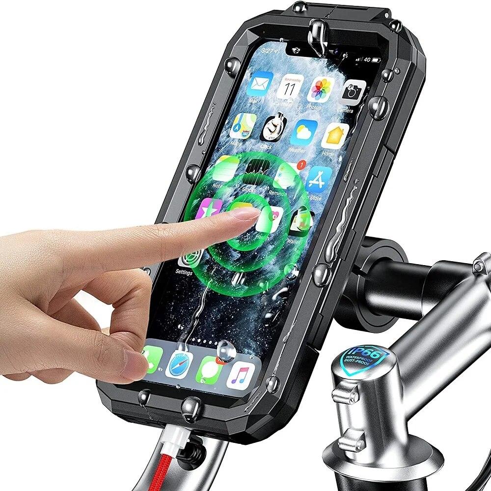 Waterproof Motorcycle Phone Holder Moto Bike Handlebar Mirror Mount for 4.7-6.8 Inch Cellphone Cycling Stand with Touch Screen