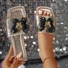 2025 Summer Open Toe Square Toe Women's Slipper Outdoor Daily Sandals Women with Crystal Butterfly Plus Size Low Heel Slippers