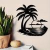1pc Vintage Iron Palm Tree Sunrise Wall Art, Weather-Resistant Tropical Decor for Patio Lounge Office, Beach Theme Gift