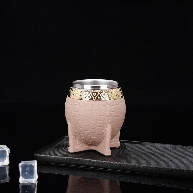 Stainless Steel Double-layer Mate Cup Tea Set Coffee Container Flat Bottomed Coffee Cups Texture Eggshell Cup Perfect for Tea
