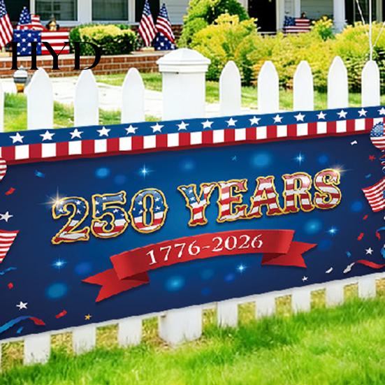 Independence Day Banner 250th Anniversary 6.5x1.5ft 250 Years of Freedom American Patriotic Decoration 1776-2026 Waterproof USA Porch Sign for
