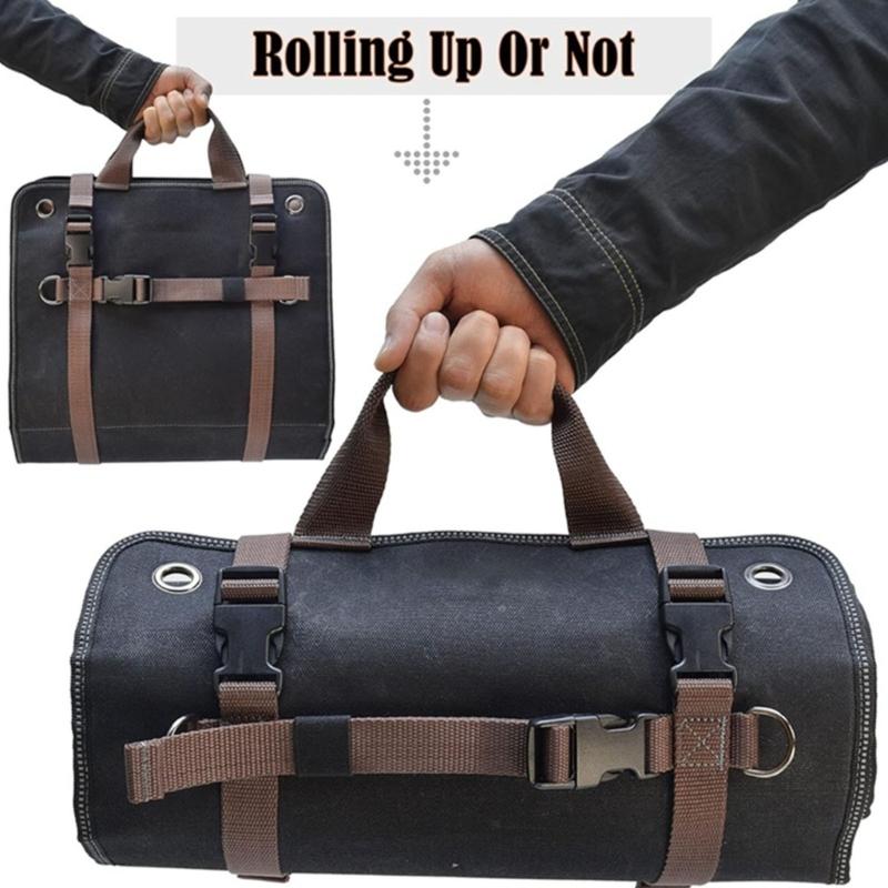 Multipurpose Large Capacity Tool Roll Up Bag with 15 Pockets for Mechanics and DIYer Enthusiasts Efficient Organization