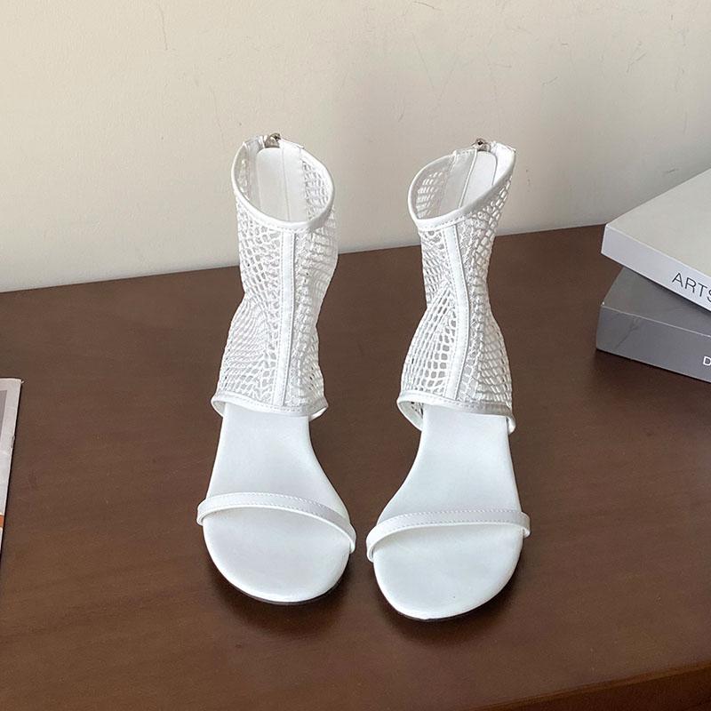 

Модные женские молнии Женские босоножки на каблуке Ботильоны Обувь Модная сетчатая обувь Открытый носок Современные женские Ботильоны на низком каблуке Обувь 35 бежевый