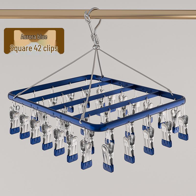 Aluminum Alloy Multi-functional Clothes Drying Rack with Clips for Balcony Storage