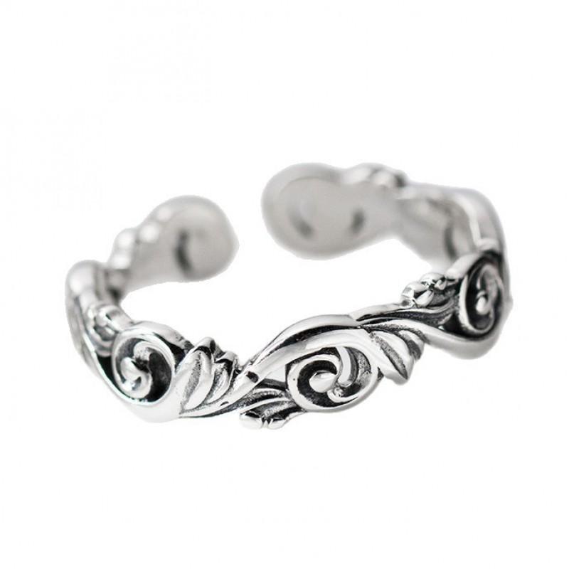 Adjustable Open Ring Women Men Vintage Scroll Leaf Motif Copper Band Retro Boho Chic Jewelry
