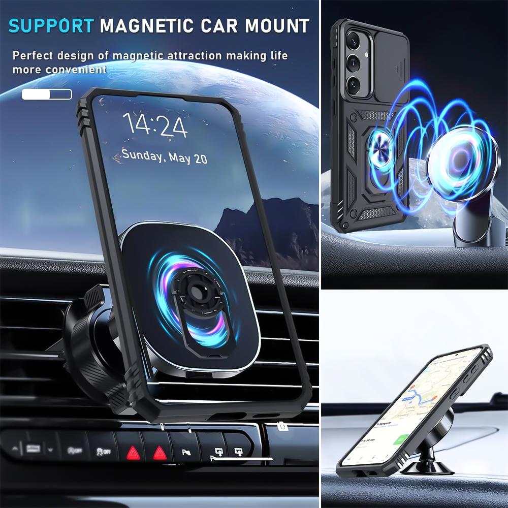 Military Armor Camera Slide Case For Samsung A16 A55 A35 A15 A53 A13 A73 A33 A52 A54 A34 A14 A24 Magnetic Ring Stand Phone Cover