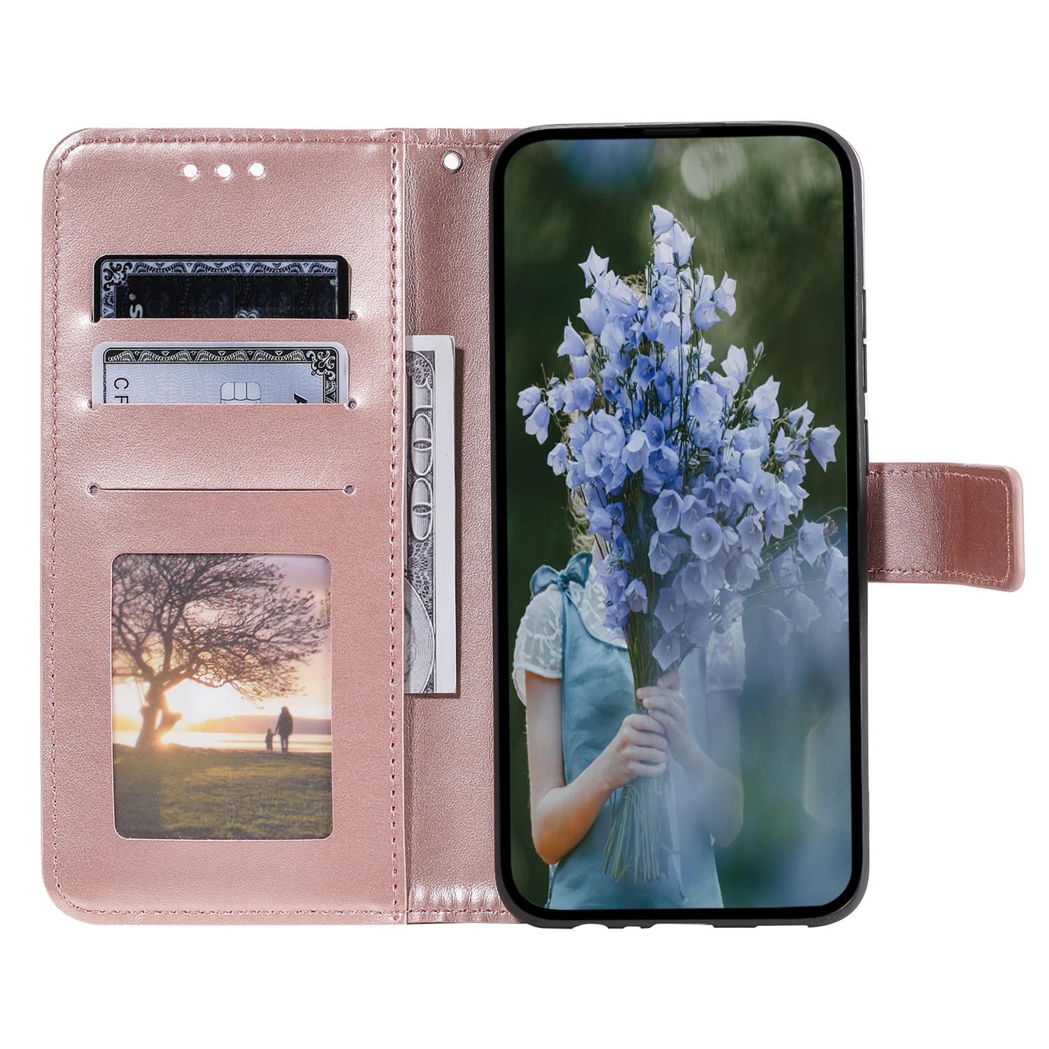 

For Samsung Galaxy A24 4G (162.1 x 77.6 x 8.3mm) PU Leather Wallet Phone Case Imprinted Mandala Flower Pattern Stand Cover Rose Gold