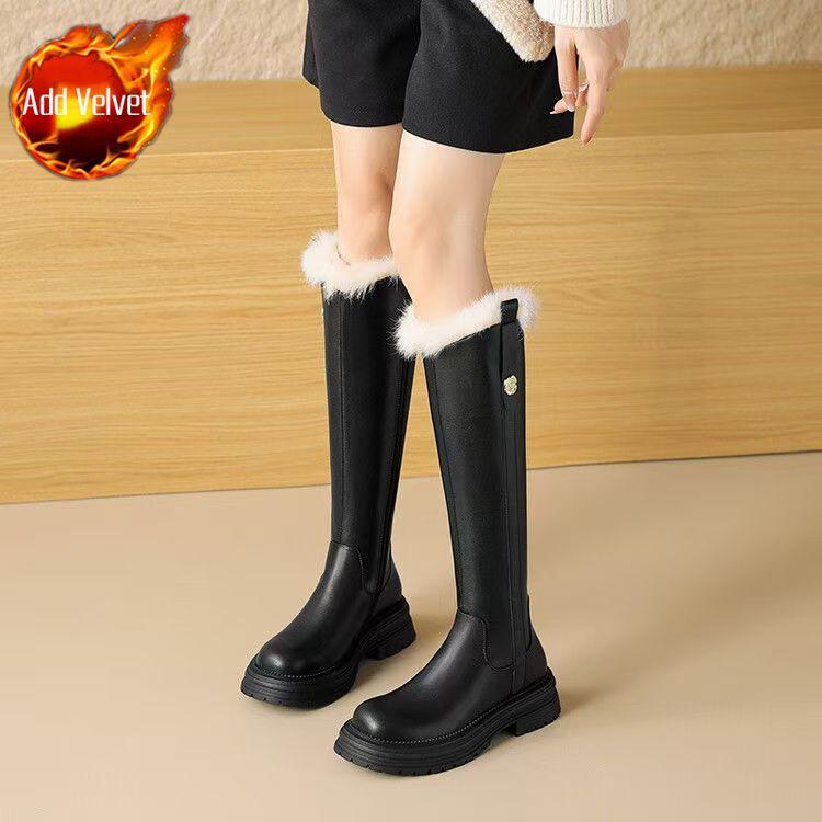 

Зимние женские сапоги до колена на платформе с круглым носком, плюшевые, водонепроницаемые, нескользящие, в стиле New Rock, шикарные и элегантные 40