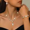 HY Women Daily Wear Jewelry Sets Shiny Earrings Bracelet Exquisite Flower Waterdrop Pendant Necklaces for Valentines Gift Set