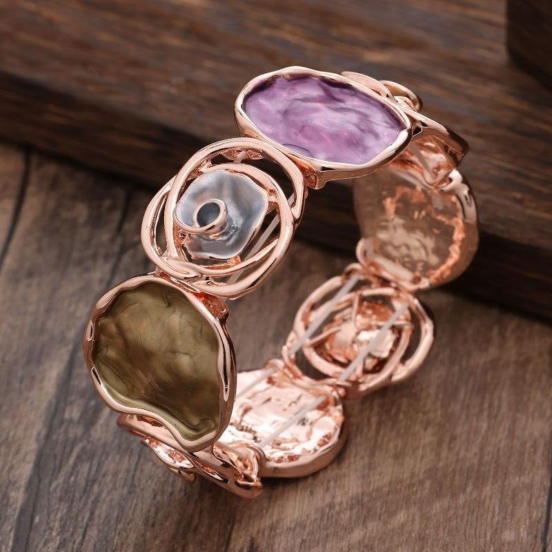 Color Painted Oil Geometric Rose Elastic Bracelet Premium Ladies Versatile Alloy Bracelet