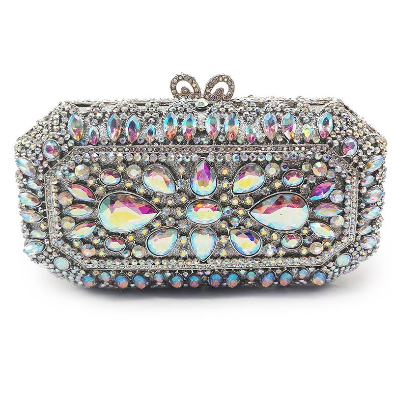 WHTUOHENG Borsa Bianca Grande Strass Metallo Dorato Diamante Cristallo Borsa da Matrimonio Moda Mini Ragazza Telefono Pochette da Sera Borse