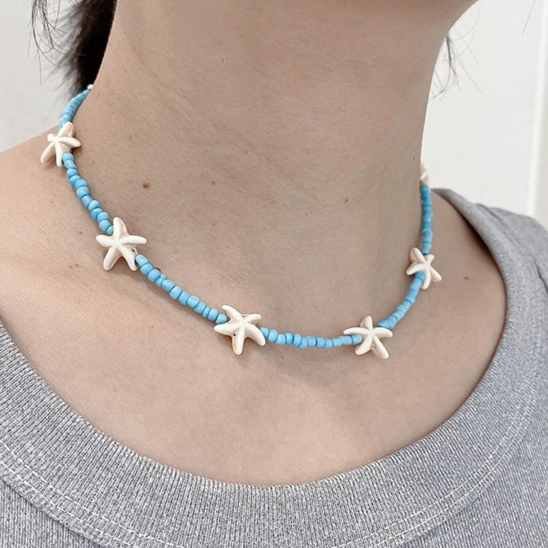 Starfish Charm Choker Chain Beaded Necklace for Women Stylish Neck Jewelry Gift